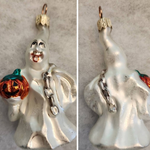 Christopher Radko Shake, Rattle & Roll Ghost w/ Pumpkin Glass Halloween Ornament - Picture 1 of 1